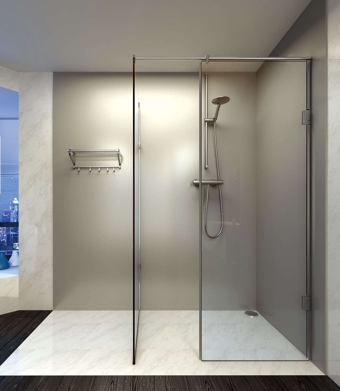 frameless shower glass door hardware scene