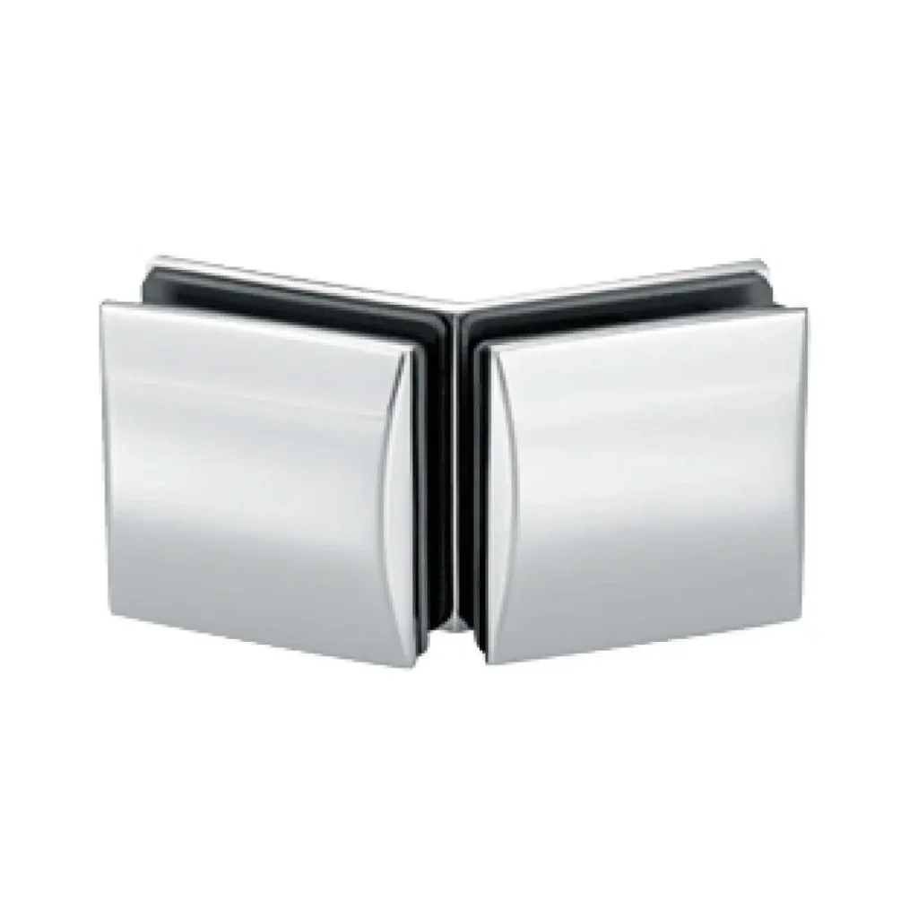 shower door brass curved-face 135-degree glass to glass clamp JGC-3053