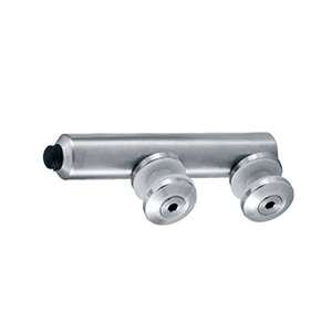 Door stop with twin metal fixing clamp on a horizontal shaft