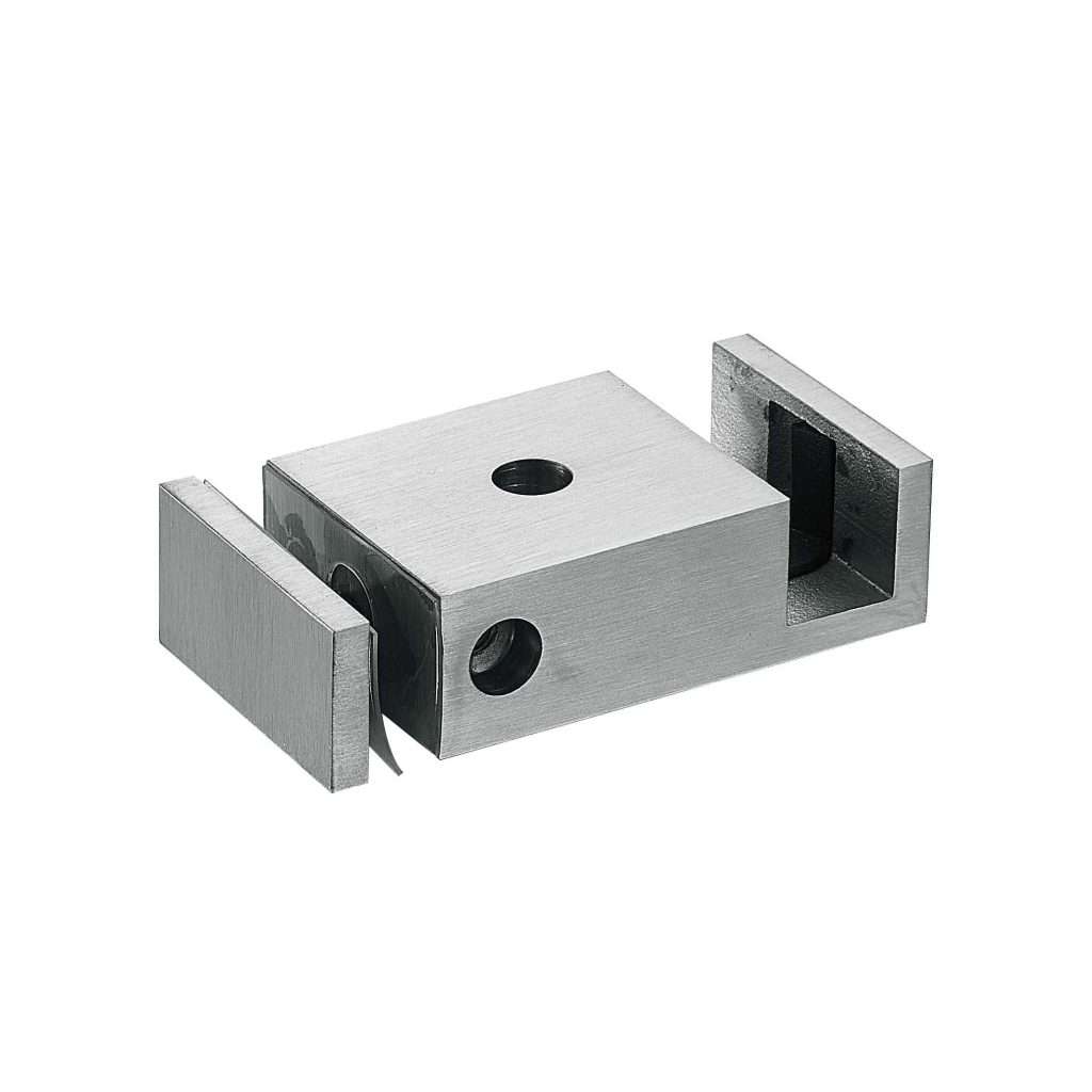 Rectangular floor guide JSD-7560 with central mounting hole for single sliding glass door