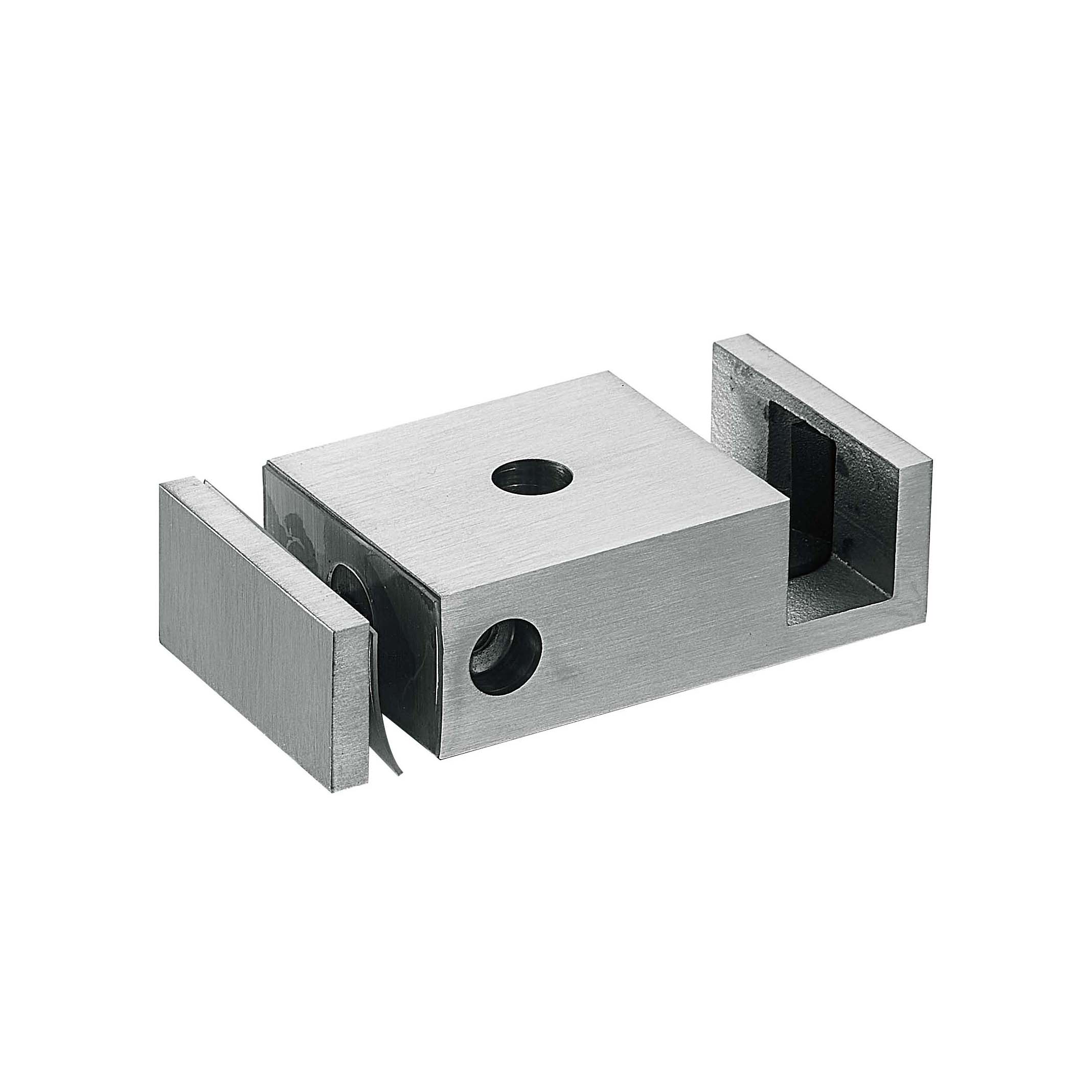 Rectangular floor guide JSD-7560 with central mounting hole for single sliding glass door