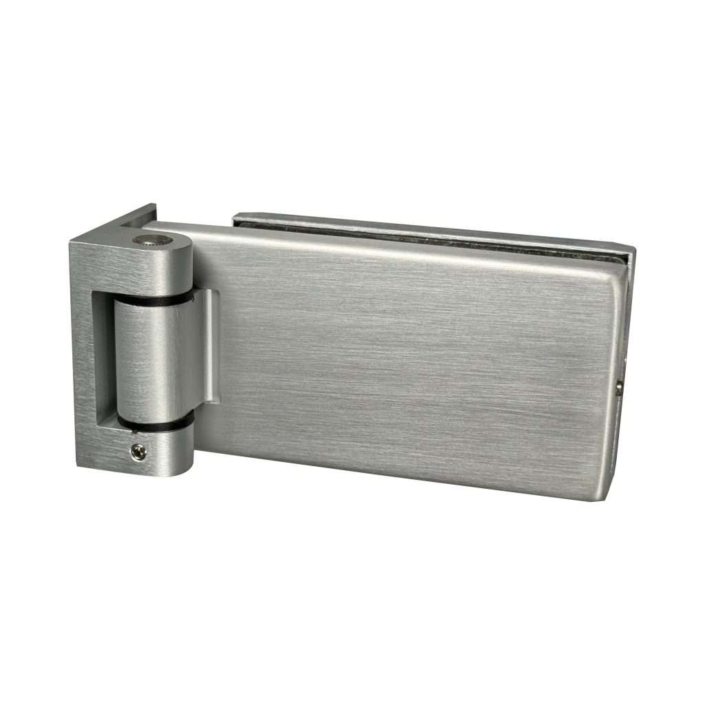 Glass hinge JPF-4071-7 with rectangular body and square-edged pivot section