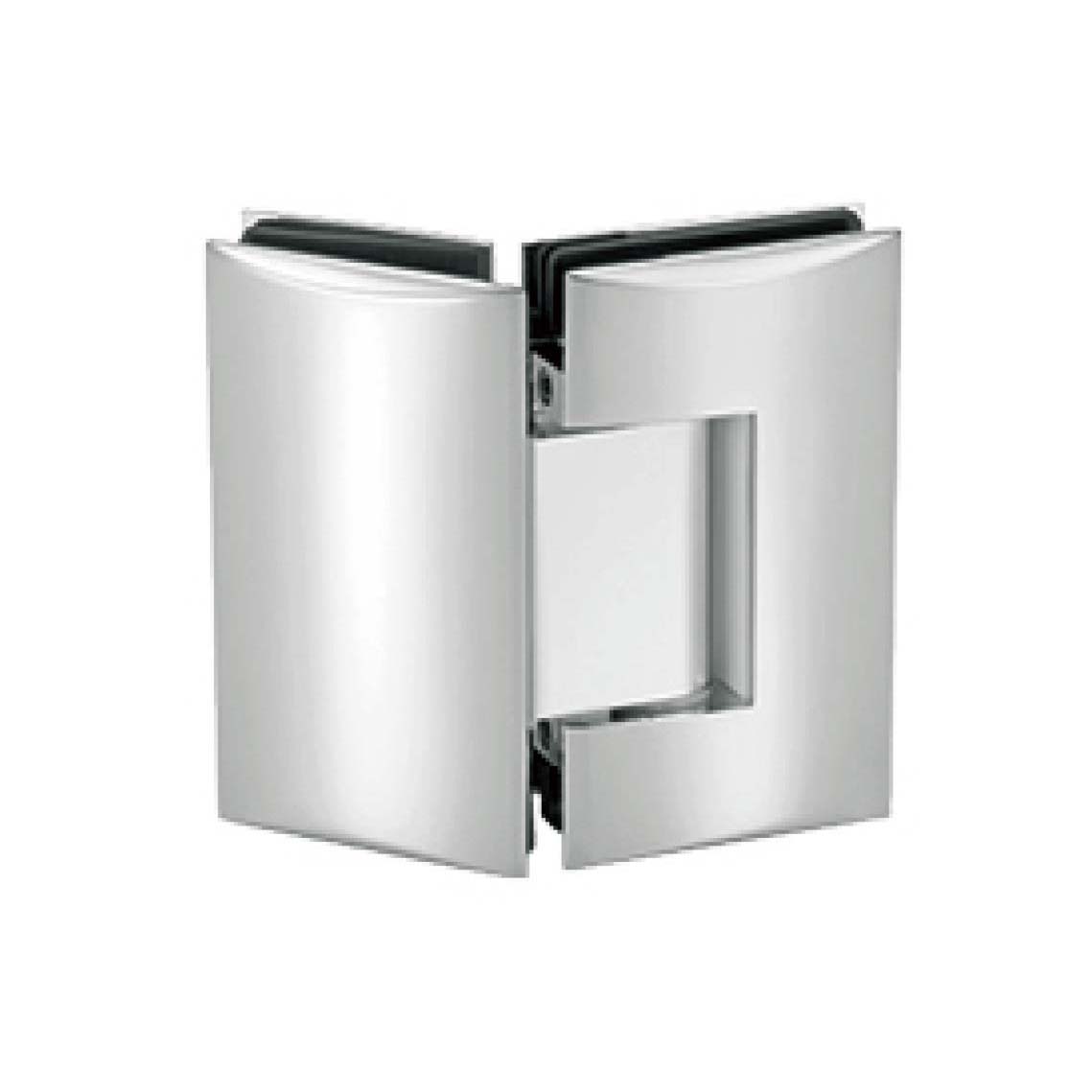 Technical drawing of rounded edge brass 135 degree glass to glass hinge JSH-2052 for shower glass door
