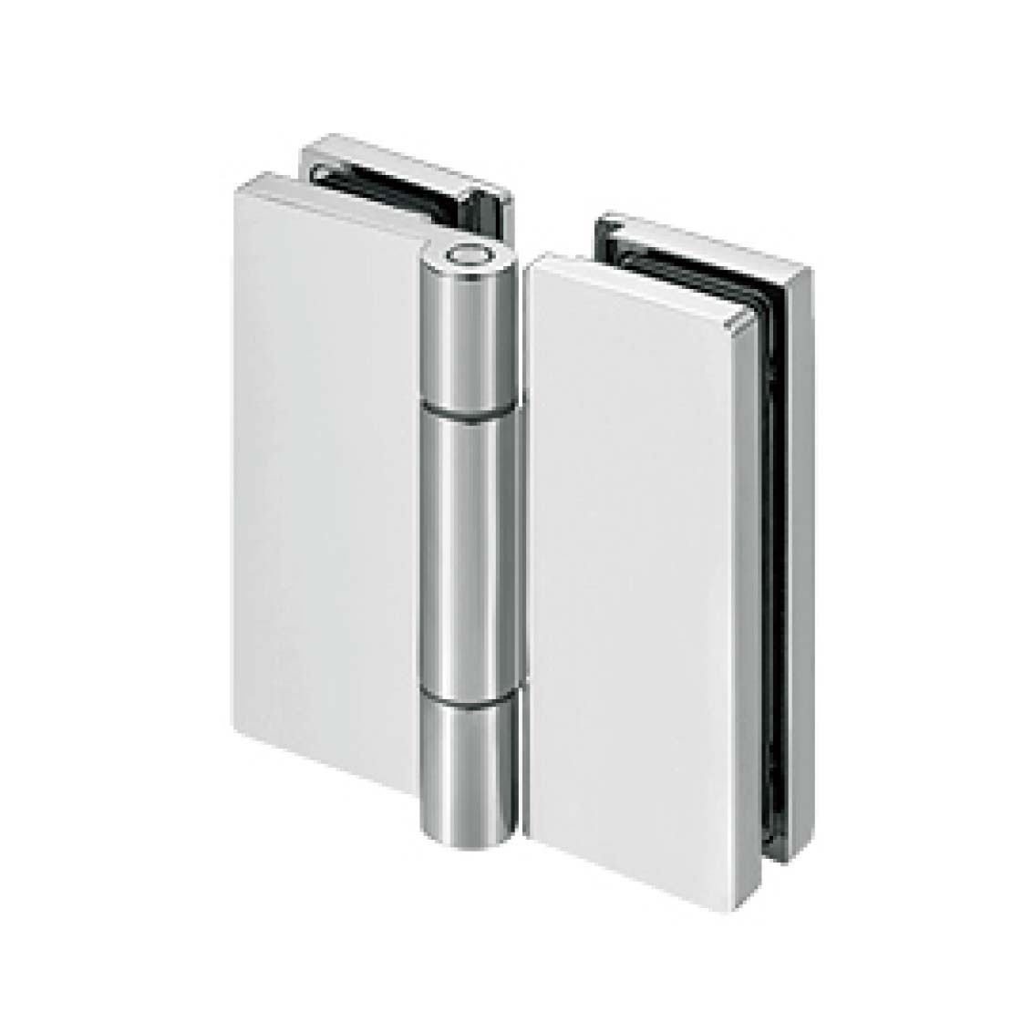 frameless glass to wall hinge with clean flat surfaces and concealed fasteners