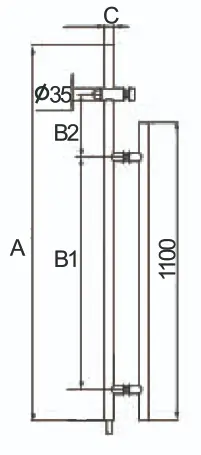 Technical drawing of round double-tube handle with side lock JDH-1930 for patch door
