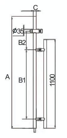 Technical drawing of round double-tube handle with grip sleeve and side lock JDH-1940 for patch door