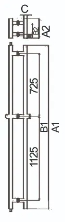 Technical drawing of round double-tube handle with dual crossbars and lock JDH-1960 for patch door