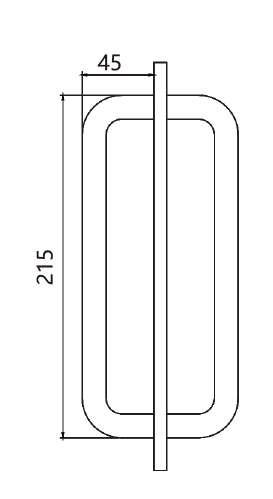 Technical drawing of rounded square tube shower handle JDH-3342 for glass door