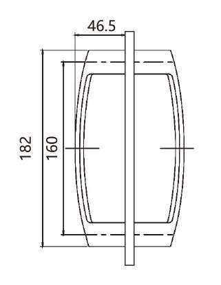 Technical drawing of arc-shaped square tube shower handle JDH-3433 for glass door