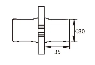 Technical drawing of curved cylindrical shower knob JDK-3420 with narrow center waist