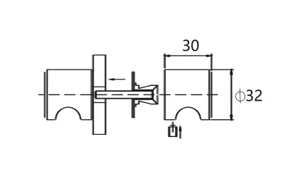 Technical drawing of square shower glass door knob JDK-3430 with finger hold