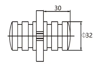 Technical drawing of shower glass door cylindrical knob JDK-3440 with grooves