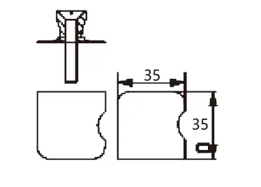 Technical drawing of square shower glass door knob JDK-3460 with a bottom finger hold