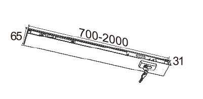 Technical drawing of rectangular glass rail with lock JDR-1510 for patch glass door