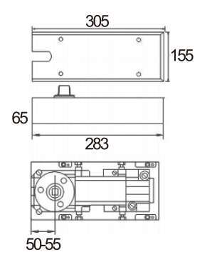 Technical drawing of exposed-mechanism floor spring JFS-1770