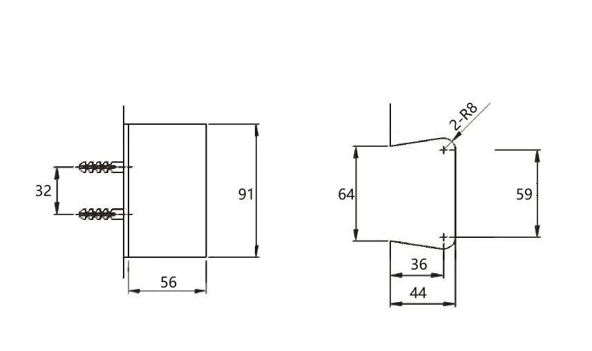 Technical drawing of shower door rectangular square-corner 90 degree wall to glass clampJGC-3010