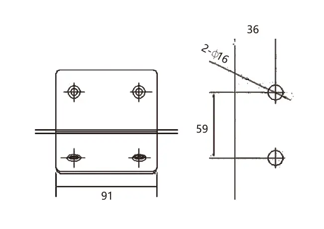 Technical drawing of shower door rectangular square-corner 135 degree glass to glass clampJGC-3013