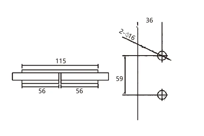 Technical drawing of shower door rectangular square-corner 180 degree glass to glass clampJGC-3014