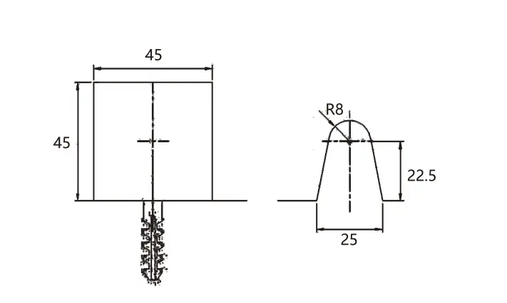 Technical drawing of shower door flat square-corner 90 degree wall to glass clamp JGC-3020