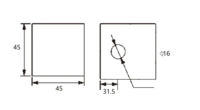 Technical drawing of shower door flat square-corner wall mount L shape clamp JGC-3022