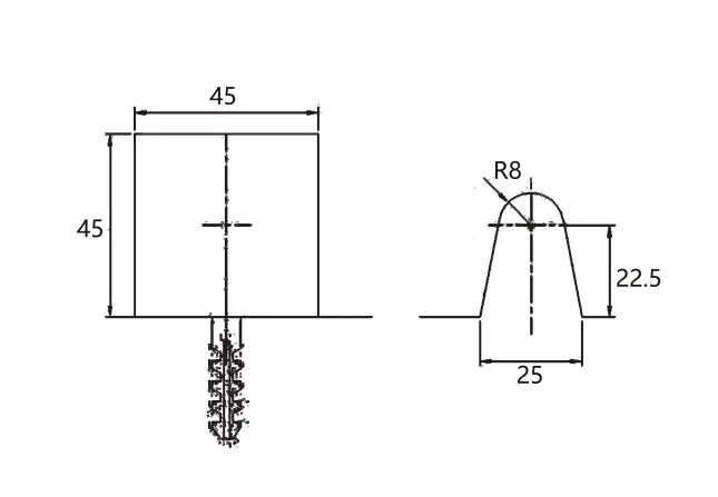 Technical drawing of shower door brass rounded flat-face 90 degree wall to glass clamp JGC-3030