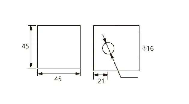 Technical drawing of shower door brass rounded flat-face wall mount L shape clamp JGC-3032