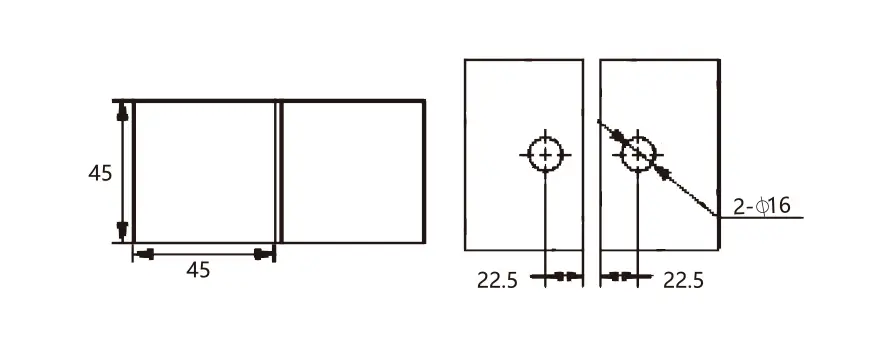 Technical drawing of shower door brass rounded flat-face 180 degree glass to glass clamp JGC-3034