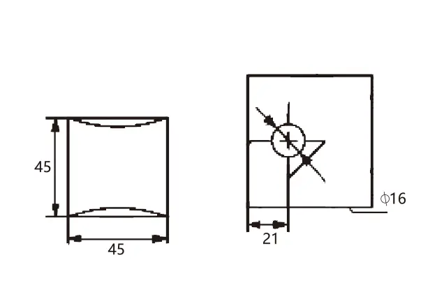 Technical drawing of shower door brass curved-face wall mount L shape clamp JGC-3052