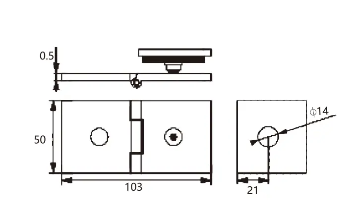 Technical drawing of shower door polished brass adjustable glass-to-wall clamp JGC-3070