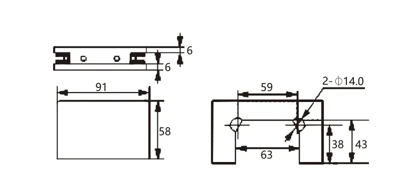 Technical drawing of frameless shower rounded-rectangle 90 degree wall to glass clamp JGC-3100