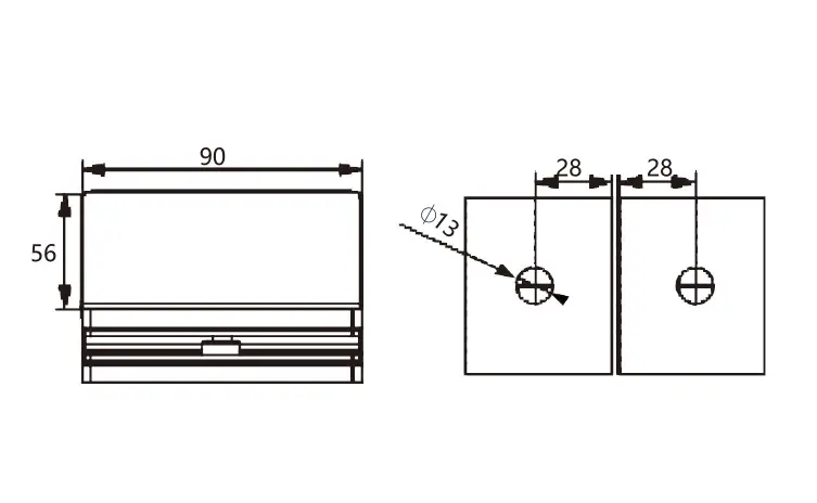 Technical drawing of frameless shower rounded-rectangle 135 degree glass to glass clamp JGC-3103