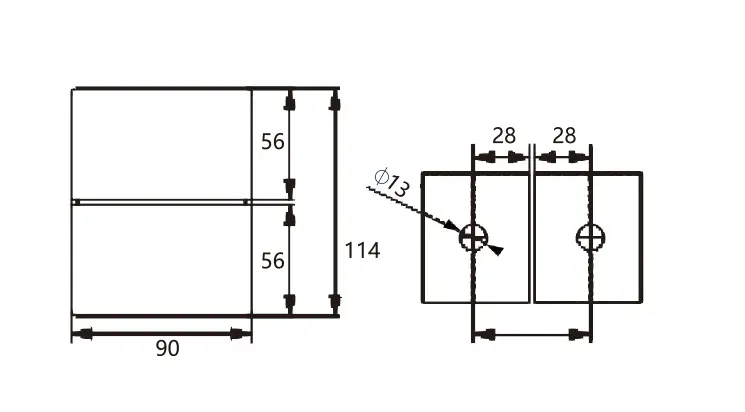 Technical drawing of frameless shower rounded-rectangle 180 degree glass to glass clamp JGC-3104