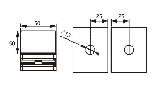 Technical drawing of frameless shower rounded-corner square 135 degree glass to glass clamp JGC-3113