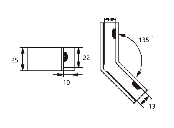 Technical drawing of shower 135 degree glass to glass clamp JGC-3183