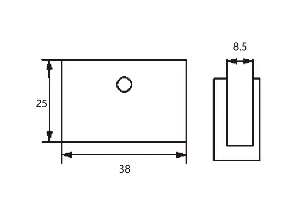 Technical drawing of frameless shower rectangular 90 degree glass clamp JGC-3192
