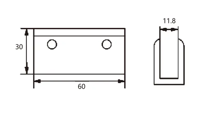 Technical drawing of frameless shower square-edge 90 degree glass clamp JGC-3193