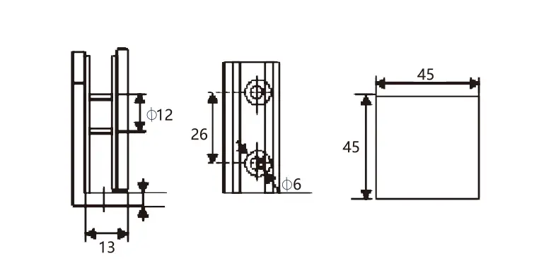 JGC-3210 Technical drawing of stainless steel shower 90 degree wall to glass clamp JGC-3210