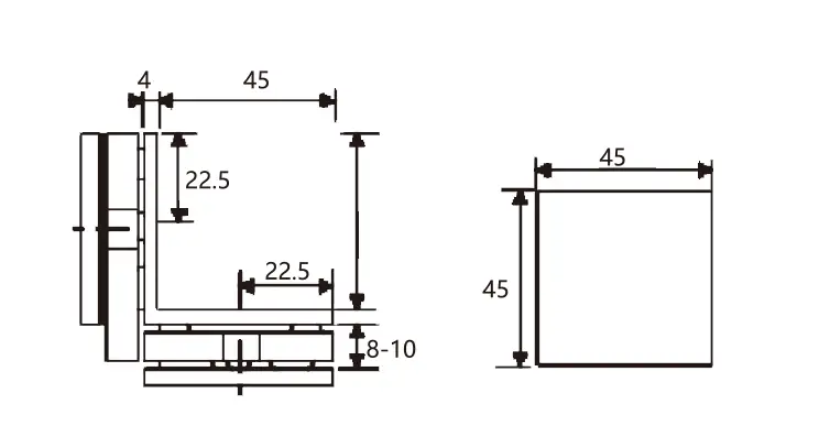 Technical drawing of stainless steel shower 90 degree glass to glass clamp JGC-3211
