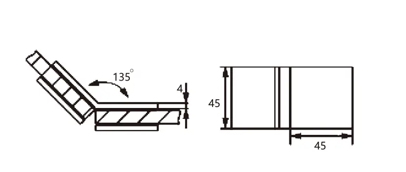 Technical drawing of stainless steel shower 135 degree glass to glass clamp JGC-3213