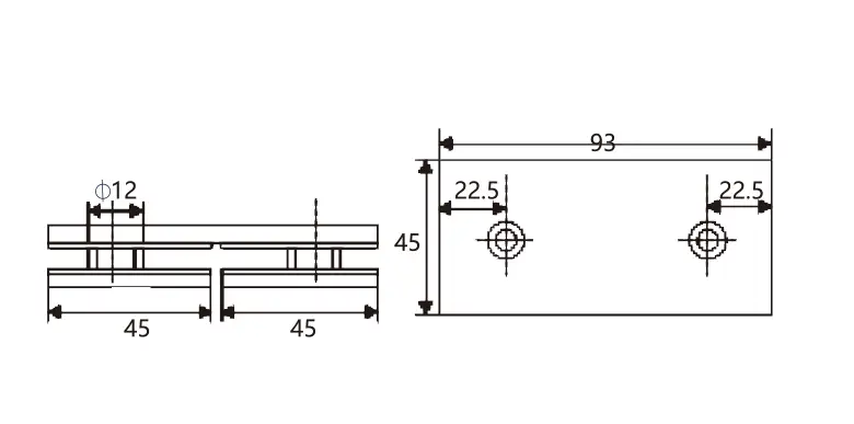 JGC-3214 Technical drawing of stainless steel shower 180 degree glass to glass clamp JGC-3214