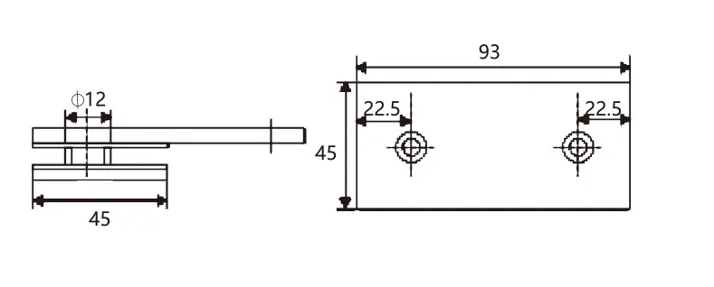 Technical drawing of stainless steel shower wall-to-glass clamp JGC-3215