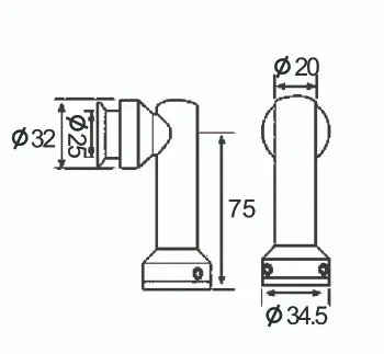 Technical drawing of adjustable glass to wall connector JGC-5020
