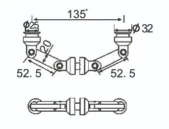 Technical drawing of double connector JGC-5050 for glass