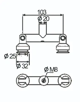 Technical drawing of double connector JGC-5060 for glass