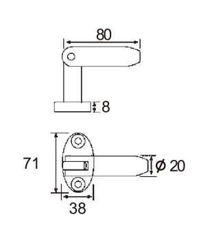 Technical drawing of tension rod connector to wall JGC-5220 for glass canopy