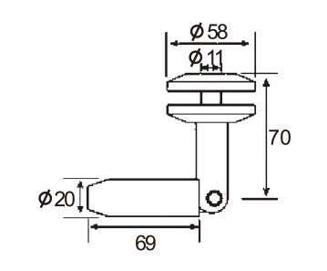 Technical drawing of tension rod connector to glass JGC-5230 for glass canopy