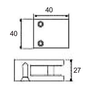 Technical drawing of square clamp JGC-9310 with two screws for railing glass