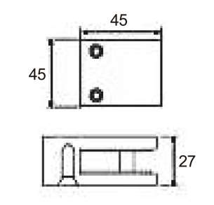 Technical drawing of square clamp JGC-9312 featuring two front screws for railing glass