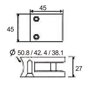 Technical drawing of square railing clamp JGC-9313 with two front screws