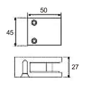 Technical drawing of square railing clamp JGC-9314 with vertically aligned front screws